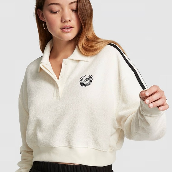 Pink Victoria Secret Cream Cropped Polo with Black Accents - Picture 3 of 3